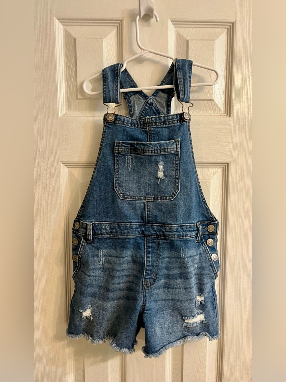 wonder nation Blue Distressed Denim Overalls Girls Size Large (10-12)